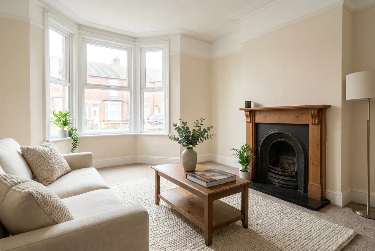 Same living room decluttered